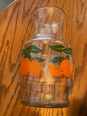 1960’s Anchor Hocking Juice Decanter Glass Pitcher oranges and Leaves